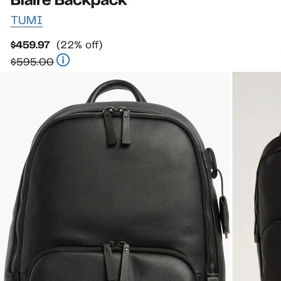 Tumi Black Leather Backpack